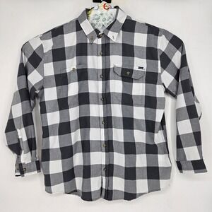 Huk Shirt Mens Large Long Sleeve Button Down Fishing Outdoor Plaid White Gray
